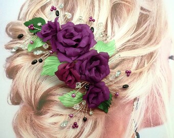 Purple Hair Comb, Purple Wedding, Purple Headpiece, Purple Hair Flower, C815