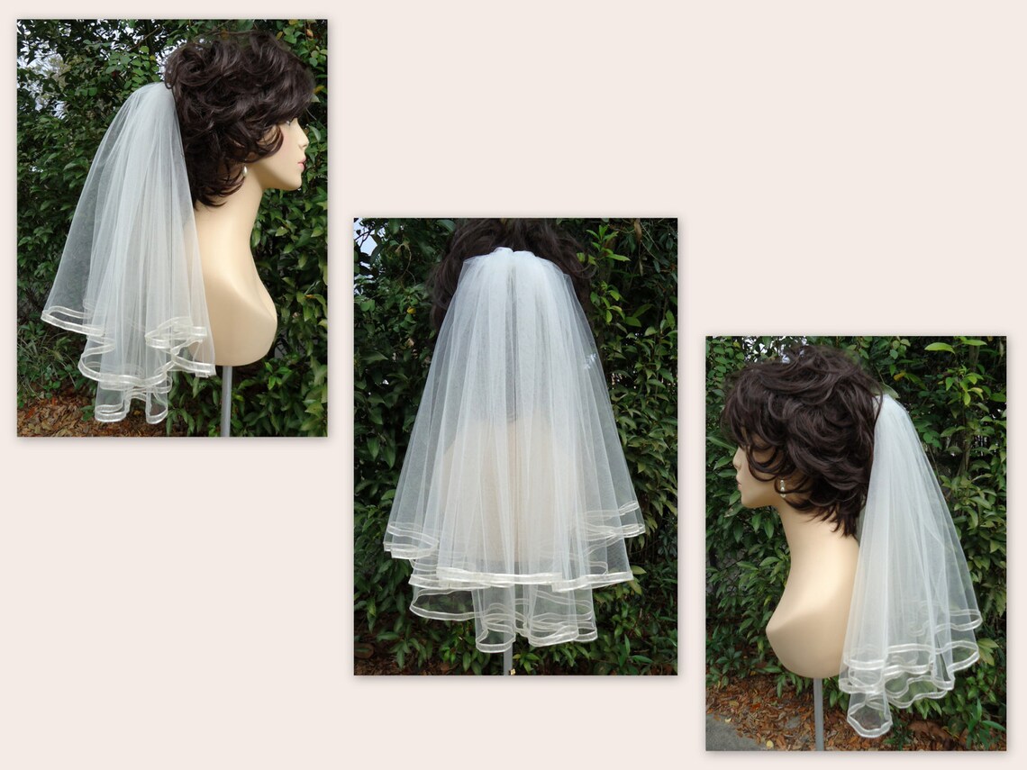 Bridal Veil 2 Tier Bridal Veil Ribbon Edge Veil Shoulder Etsy