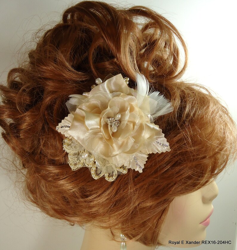 Bridal Hair Flower, Gold Hair Flower, Gold Hair Clip, Flower Hair Clip, REX16-204HC image 2