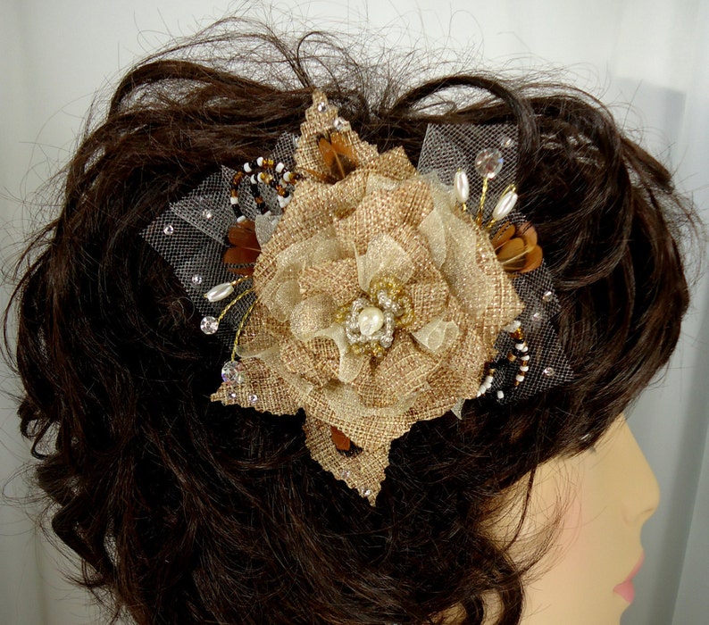 Burlap Hair Clip Wedding Accessory Bridal Headpiece Bridal Fascinator REX16-310