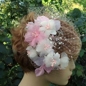 Bridal Hair Set, Wedding Veil, Ivory Blush Fascinator, Wedding Veil Set, C828