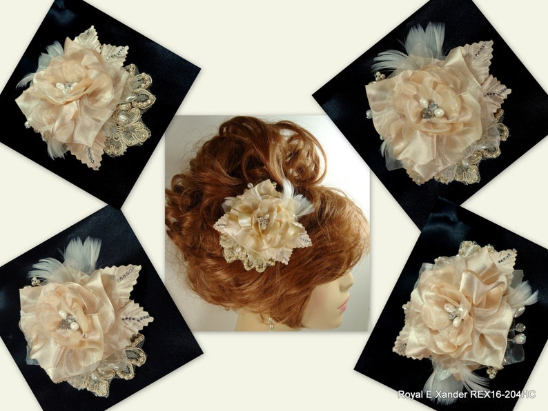 Bridal Hair Flower, Gold Hair Flower, Gold Hair Clip, Flower Hair Clip, REX16-204HC image 5