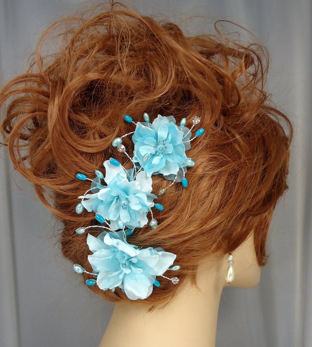 Aqua Hair Pins Delphinium Hair Pins 3 Hair Pins Hair Flower Etsy