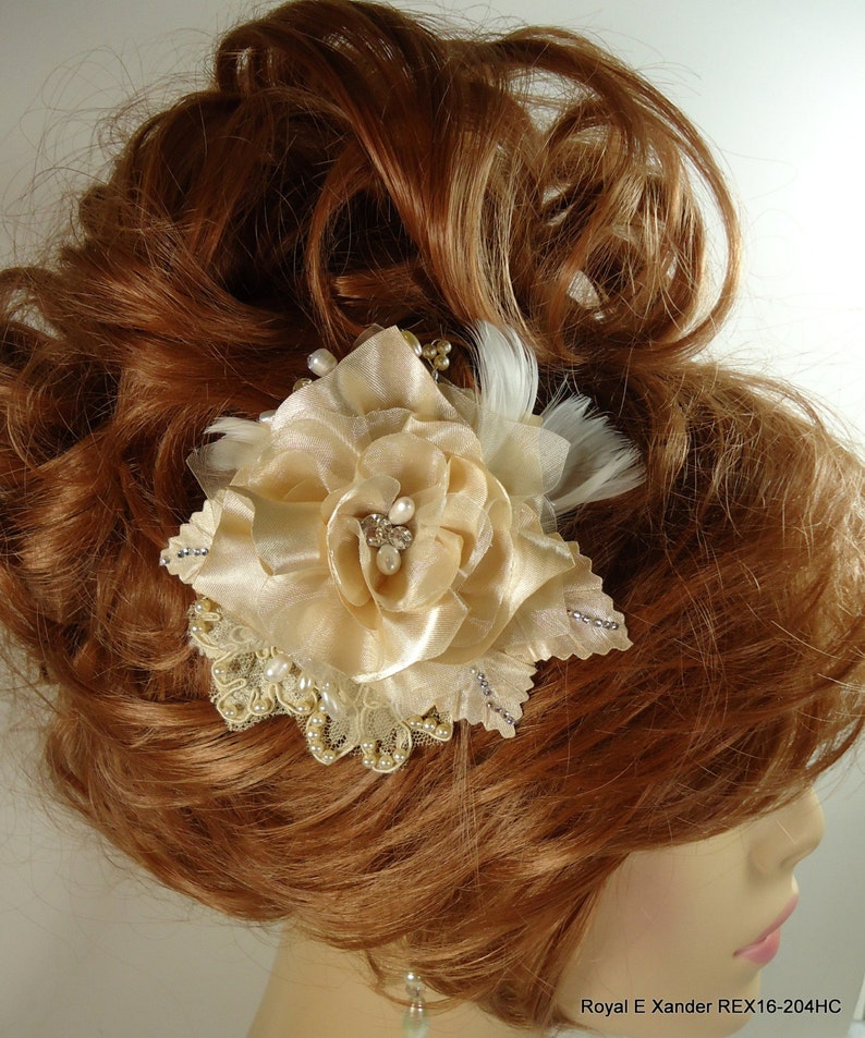 Bridal Hair Flower, Gold Hair Flower, Gold Hair Clip, Flower Hair Clip, REX16-204HC image 4