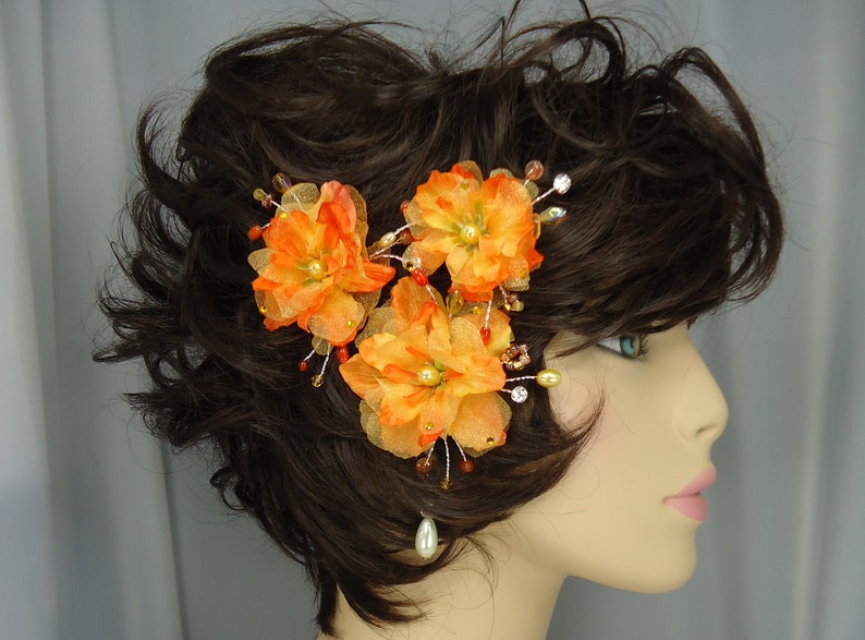 Orange Yellow Hair Pins, Delphinium Hair Pins, Set of 3, Hair Flower Pins, 15220 image 7