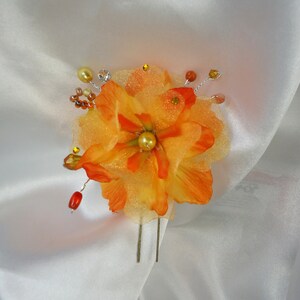 Orange Yellow Hair Pins, Delphinium Hair Pins, Set of 3, Hair Flower Pins, 15220 image 8