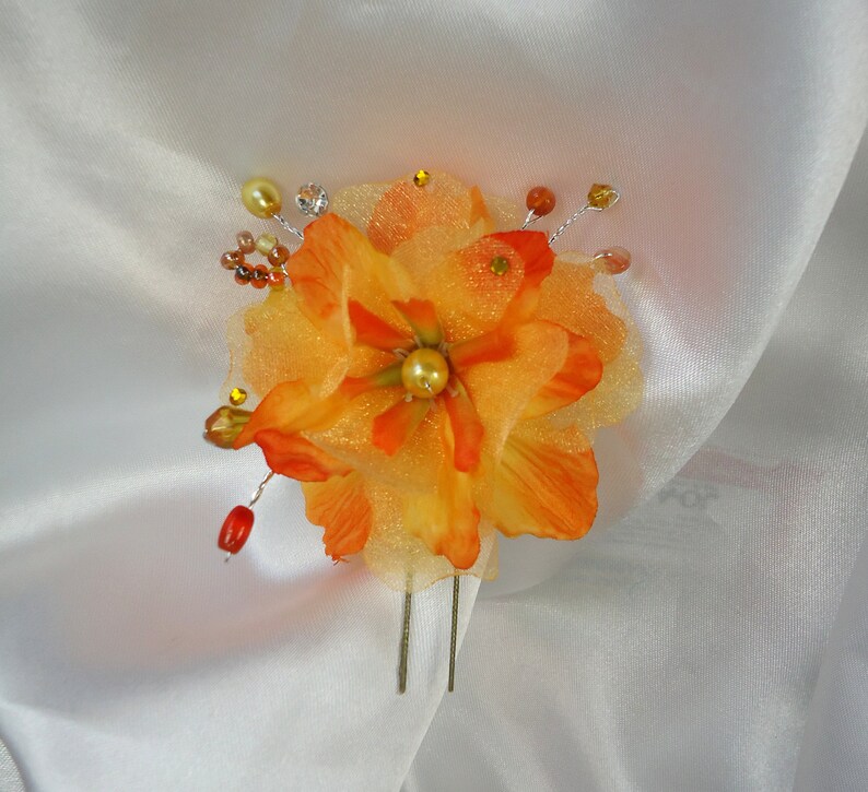 Orange Yellow Hair Pins, Delphinium Hair Pins, Set of 3, Hair Flower Pins, 15220 image 8