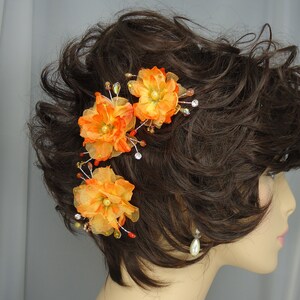 Orange Yellow Hair Pins, Delphinium Hair Pins, Set of 3, Hair Flower Pins, 15220 image 3