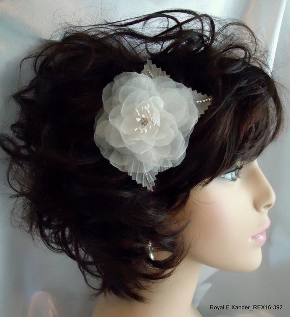Silk Bridal Fascinator, Silk Organza Rose, Pure Silk  display picture 2