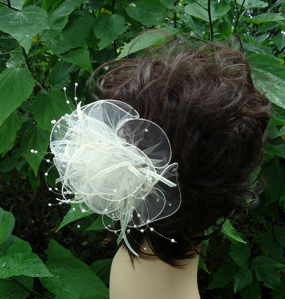 Puff Comb Bridal Tulle Pouf Comb, Swarovski Pearls, Vintage Wedding Hairpiece ...