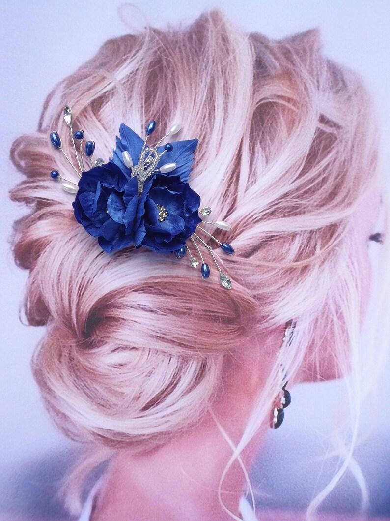 Bridal Hair Pin Blue Hair Pin Floral Hair Pin Wedding Hair Etsy