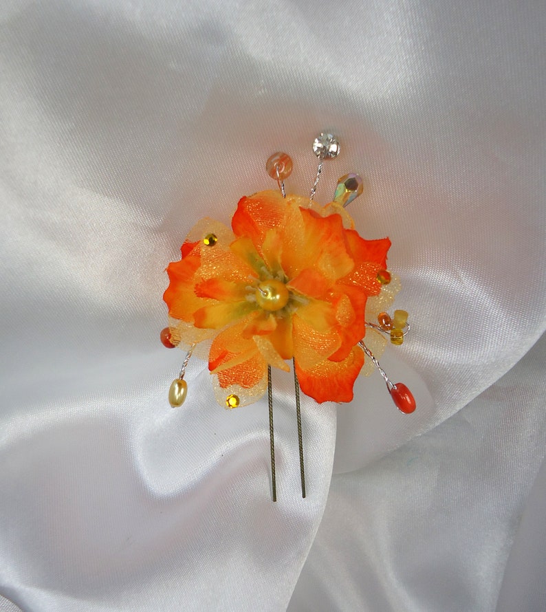 Orange Yellow Hair Pins, Delphinium Hair Pins, Set of 3, Hair Flower Pins, 15220 image 10