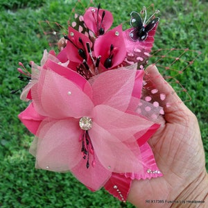 Wedding Hair Lily, Fuchsia Headpiece, Pink Black Flower, REX17385 image 5