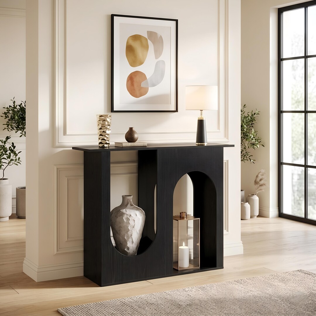 Modern Black Console Table With Arch Design, Stylish Entryway Table ...