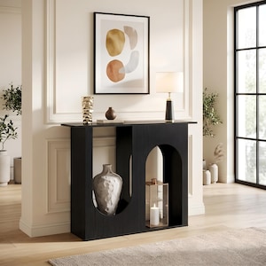 Modern Black Console Table with Arch Design, Stylish Entryway Table, Narrow Hallway Sofa Table, Decorative Accent Table for Living Room