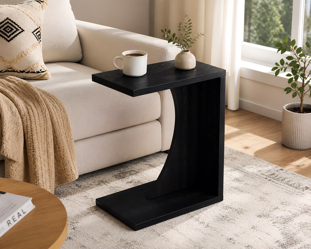 C Shaped End Table for Couch, Modern Sofa Side Table, Small Space ...