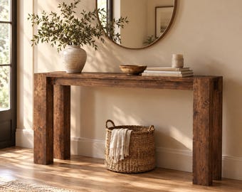 70.9 Inch Solid Wood Console Table, Rustic Brown Farmhouse Entryway Table
