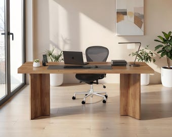 Extra Large 63” Wooden Office Desk, Large Wooden Computer Desk, Farmhouse Office Desk, Rustic Industrial Work Table, Modern Home Office Desk