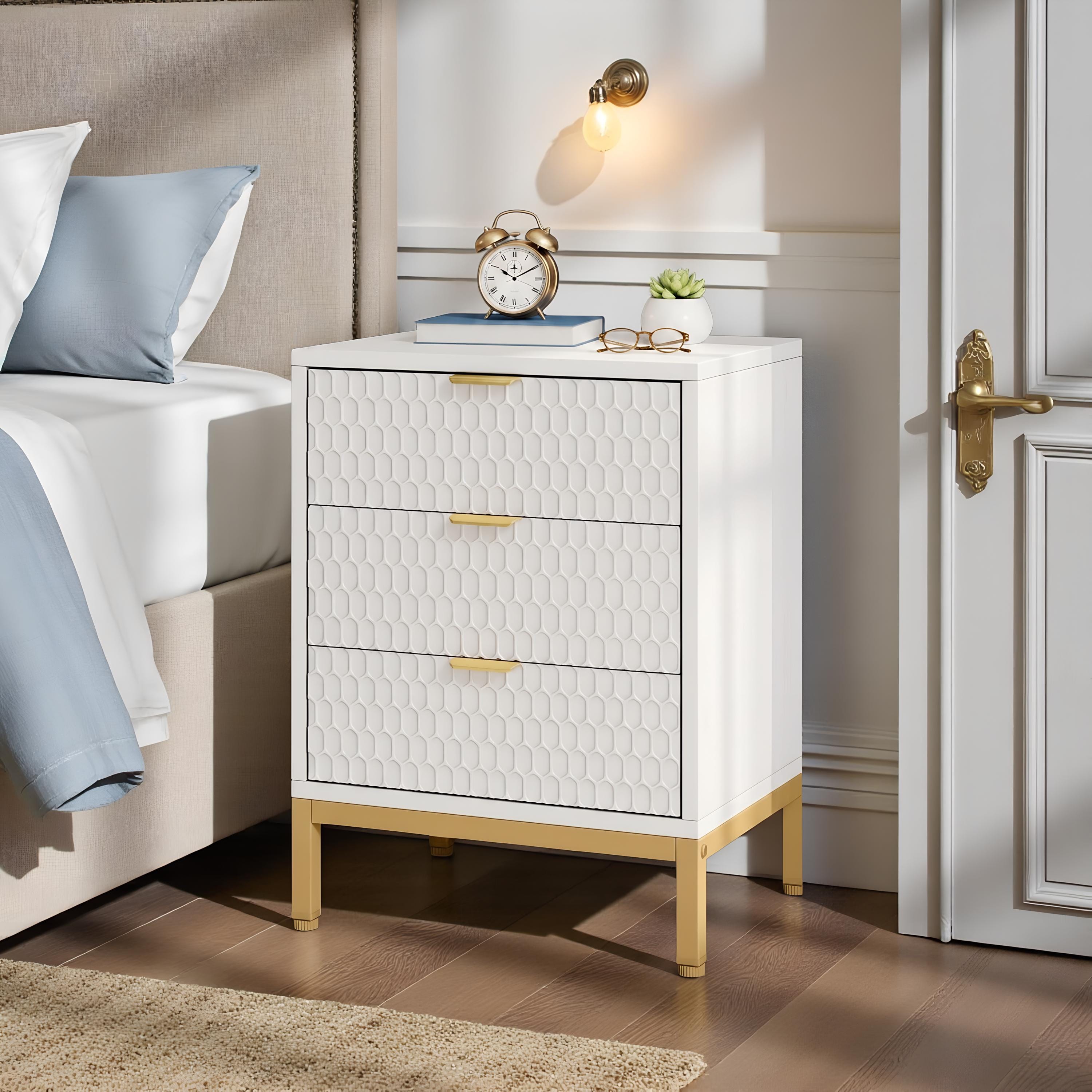 white and gold dresser set Modern Vanity Set with Mirror, Gold & White Dresser Table Set and Butt –  Decobuys main image 1