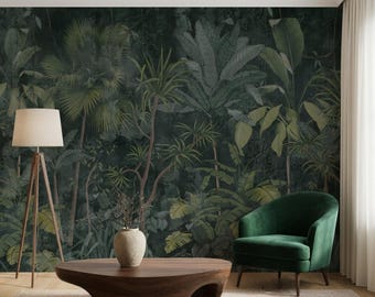 Tropischer Dschungel-Tapetenwandbild - Vintage botanische Wandkunst (Schälen und aufkleben) -AP0033