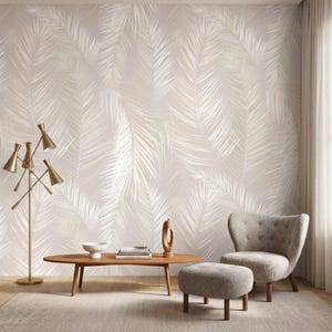 Beige Minimalist Coastal Palm Leaf Wallpaper Mural, Neutral Boho Botanical Wall Decor, Elegant Tropical Nursery Accent Wall-WP0025