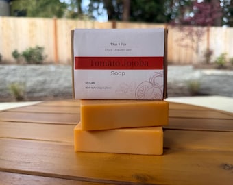 Tomato Jojoba Soap for Dry Sensitive Skin | Kaolin Clay Cleansing Bar | Gentle Exfoliating Soap | Vegan Handmade | Natural Skincare