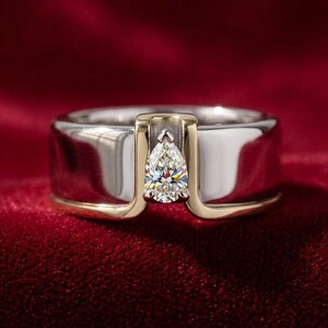 Pear Moissanite Oura Ring, Cover Dainty Stackable Ring, Sterling Silver Smart Ring Enhancer, Unique Solitaire Bridal Ring, Mixed metal ring