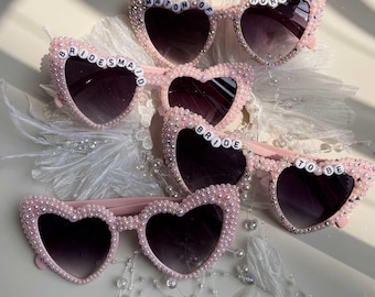 Custom Bridesmaid Letter Glasses,Personalized Pearl Heart Bride Sunglasses, Bride To Be Favors