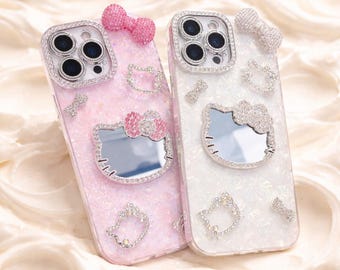 Hello Kitty Phone Case, Aesthetic iPhone Case, Cute Mirror Glitter Cover, Cartoon Gift