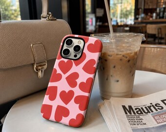 Red Heart iPhone Case, Pink Love Phone Cover, Durable Protective Case