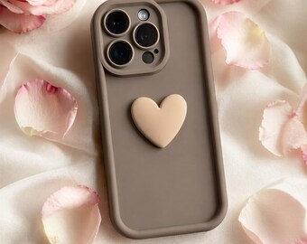 3D Heart Silicone Phone Case, Protective iPhone Cover, Minimalist Love Accessory