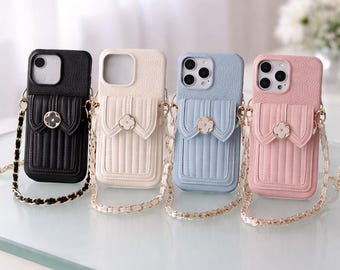 Crossbody Wallet Phone Case, PU Leather Card Holder, iPhone Samsung Protective Cover