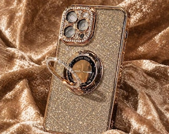 Luxury Glitter Magnetic Phone Case, Magsafe Stand iPhone Case, Diamond Holder Cover
