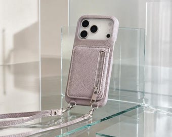 Crossbody Leather Phone Case, Zipper Card Holder Wallet, Mirror Lanyard Strap