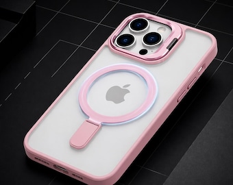 Clear MagSafe Phone Case with Metal Stand Holder, Protective Cover