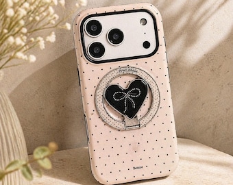 Korean Polka Dot Heart Phone Case, Magnetic Stand Cover