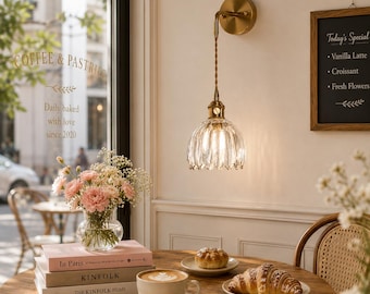 Lampada a sospensione retrò a forma di fiore in vetro, diametro 12 cm – Lampadario moderno Art Déco per camera da letto e sala da pranzo.