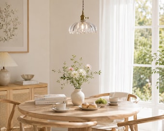 Vintage Scalloped Glass Pendant Light – Antique Brass, Old Shanghai Retro Lighting