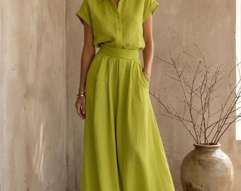 Elevate your summer with this premium two-piece set. Breathable, elegant, and perfect for resort vacations or effortless everyday chic.