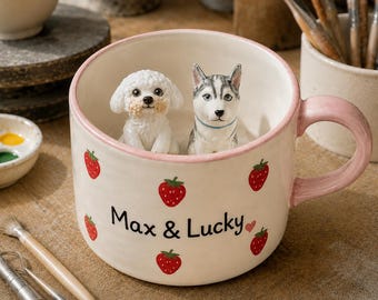 Personalized Dog Mug, Custom Dog Cat Mug with Hidden Pet Figurine, Peekaboo Ceramic Mug, Pet Owner Gift, Coffee Cup for Pet Parent