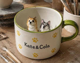 Custom Pet Mug with 3D Pet Figure, Personalized Peekaboo Dog Cat Mug, Handmade Ceramic Coffee Cup, Gift for Pet Lovers