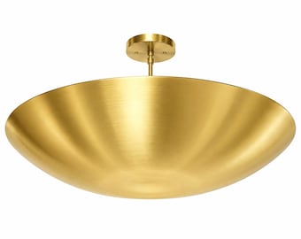 Mid Century Brass Ceiling Light, Modern Flush Mount Lamp, Brass Dome Ceiling Fixture, Minimalist Lighting, Hallway Bedroom Kitchen Lamp