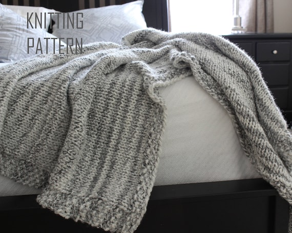 Pattern For Abigail Throw Blanket Knitting Chunky Knitting Blanket Pattern Easy Beginners Knitters Level Home Decor Home Accessory Gray