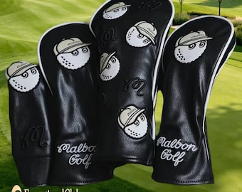 Malbon Golf Leather Head Covers: Driver, Wood, Putter – Dark Green