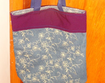 Denim Floral Tote Bag