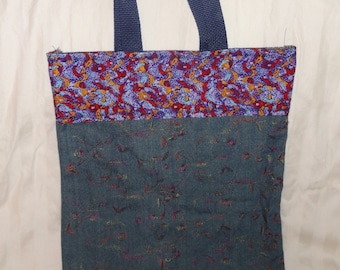 Denim Floral Tote Bag