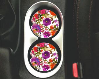 Red Purple Flower Car Coaster Cup Holder Coasters Ceramic Car Coaster for Car Set of 2 Coasters Gift for Women