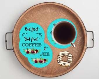 But First Coffee Coasters Housewarming Gift Under 10 Cork Back Sandstone Coaster