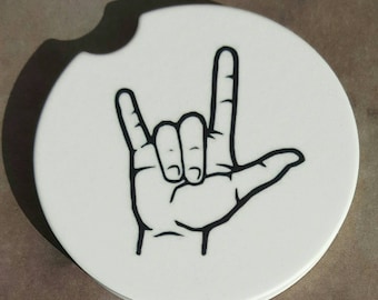 Car coasters I Love You Car Coaster Wedding Gift Under 10 ASL Sign Language I Love You