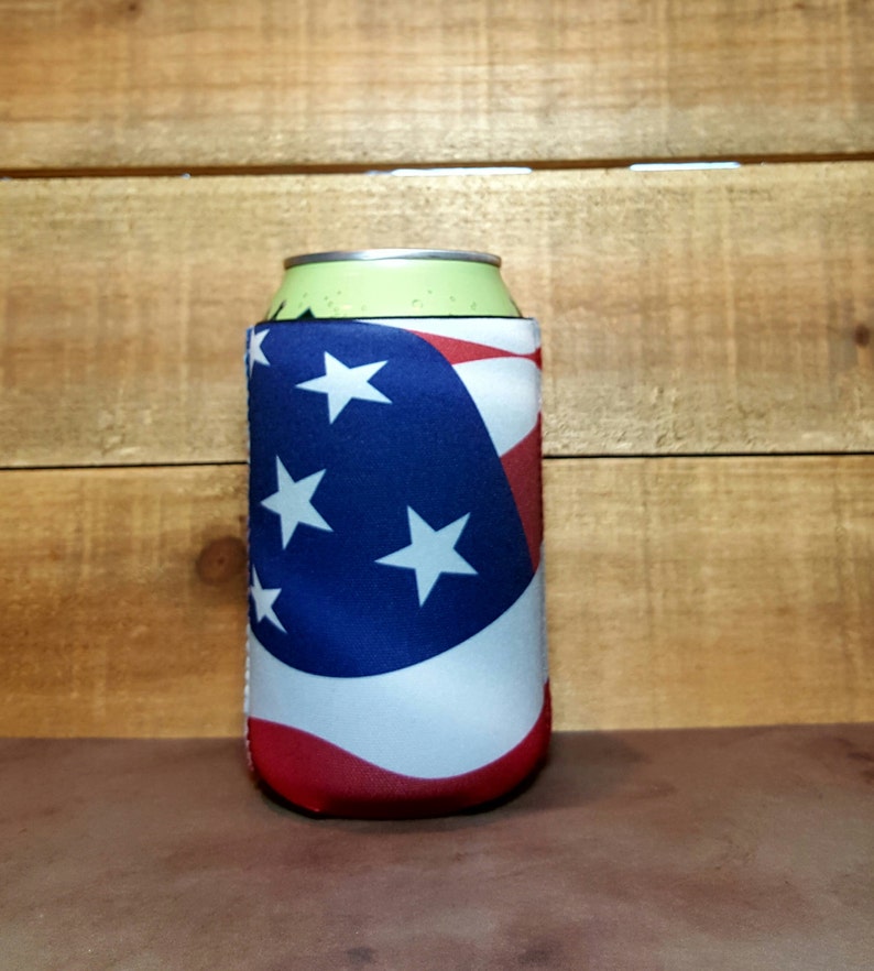 USA Flag Cozie American Flag Can Cooler Red White Blue Beer Etsy